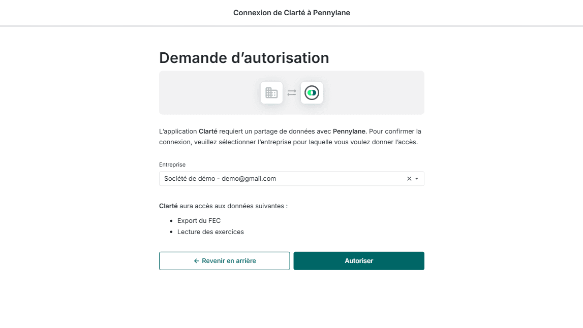 Page d'autorisation Pennylane OAuth