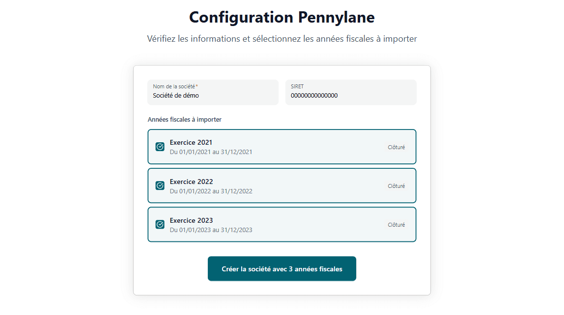 Sélection des exercices fiscaux à importer