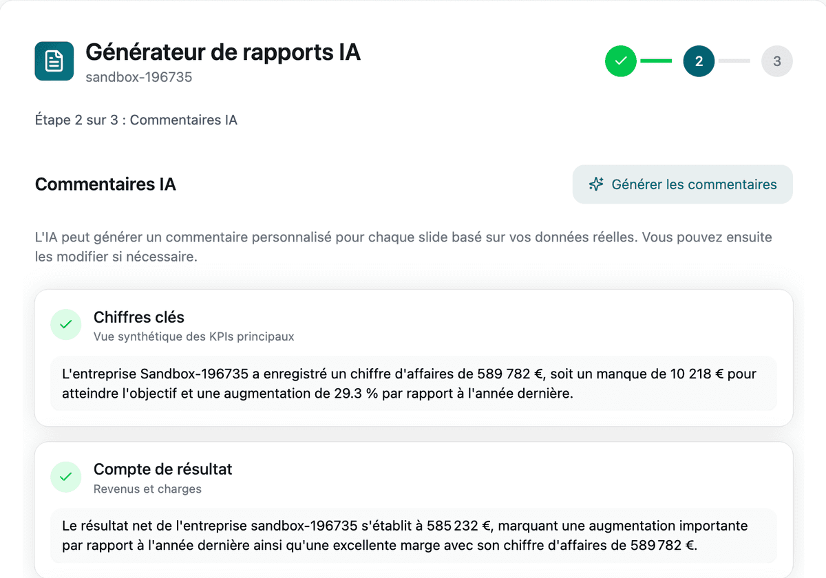 Génération de rapports par IA